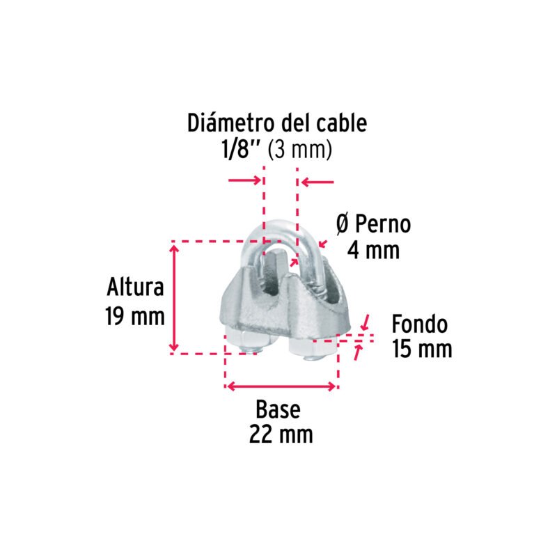 NUDO-1-8GFC2.jpg Código: 40704 Bolsa c/100 nudos (perros) de hierro p/cable de 1/8', Fiero NUDO-1-8G