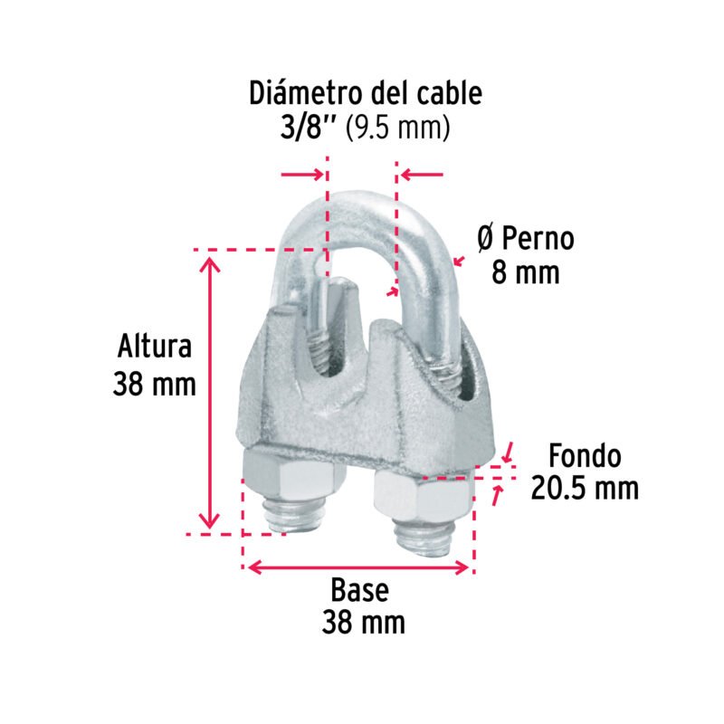 NUDO-3-8GFC2.jpg Código: 40708 Bolsa c/20 nudos (perros) de hierro p/cable de 3/8', Fiero NUDO-3-8G