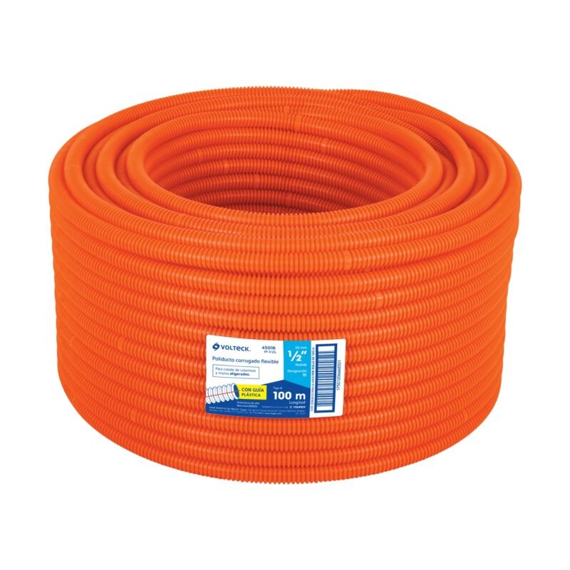 PF-1-2G.jpg Código: 45016 Metro de poliducto 1/2' corrugado flex. c/guía, rollo 100 m PF-1-2G