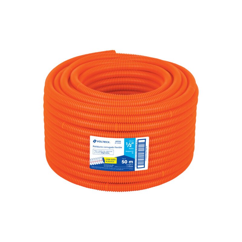 Código: 40132 Metro de poliducto 1/2' corrugado flex. c/guía, rollo 50 m PF-1-2GM