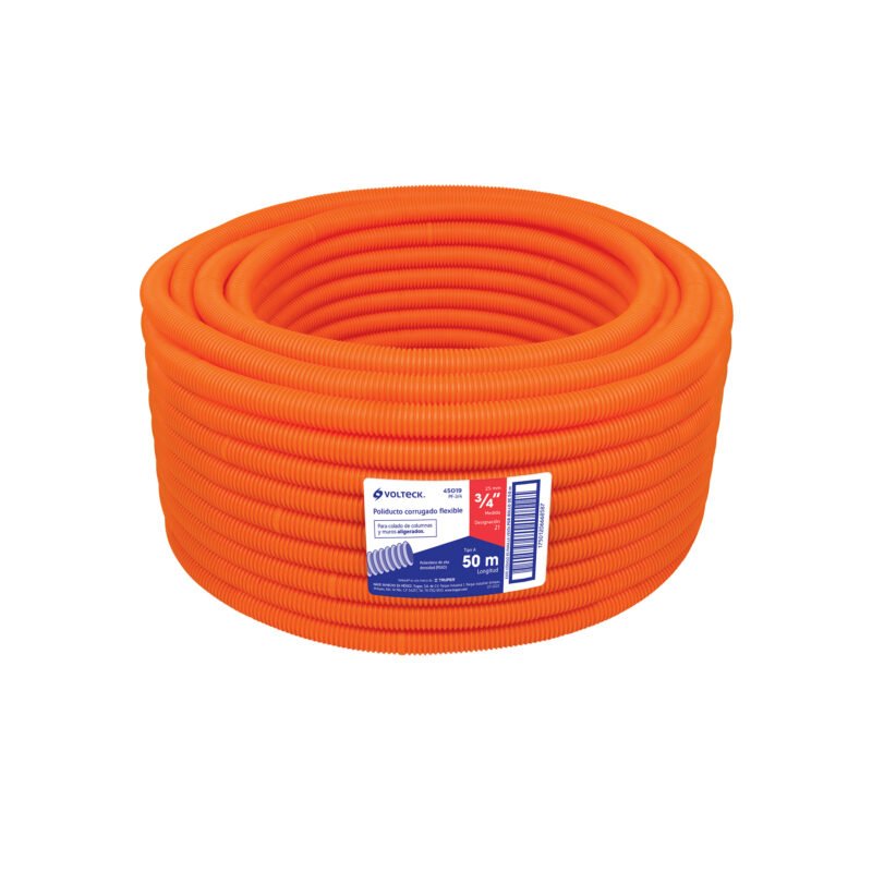 PF-3-4.jpg Código: 45019 Metro de poliducto 3/4' corrugado flex. s/guía, rollo 50 m PF-3-4