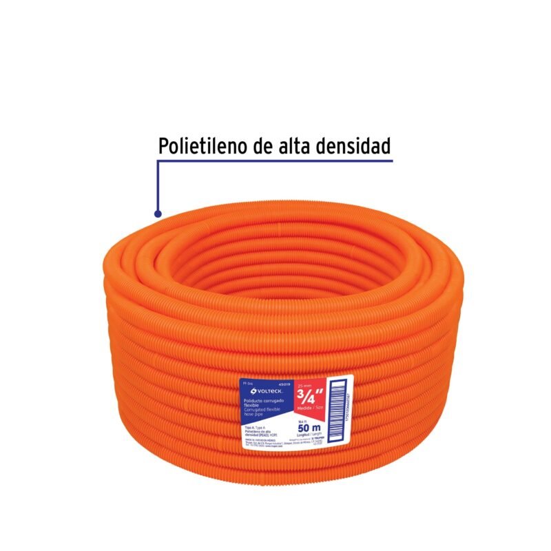 PF-3-4FC1.jpg Código: 45019 Metro de poliducto 3/4' corrugado flex. s/guía, rollo 50 m PF-3-4