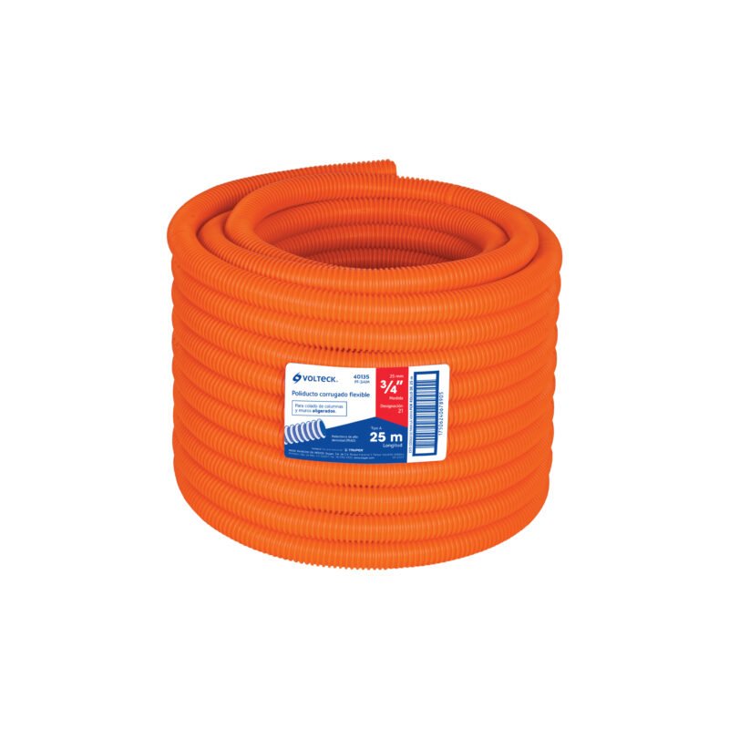 PF-3-4M.jpg Código: 40135 Metro de poliducto 3/4' corrugado flex. s/guía, rollo 25 m PF-3-4M