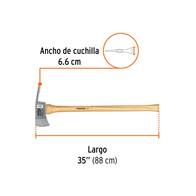 Código: 14966 Hacha Pulaski 3-1/2 lb, mango de hickory 35', Truper PU-3-1-2M