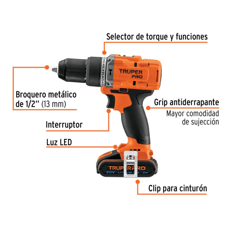 ROTI-20A3FC1.jpg Código: 103246 Rotomartillo 1/2', 20V, 2 baterías 2Ah, PRO ROTI-20A3