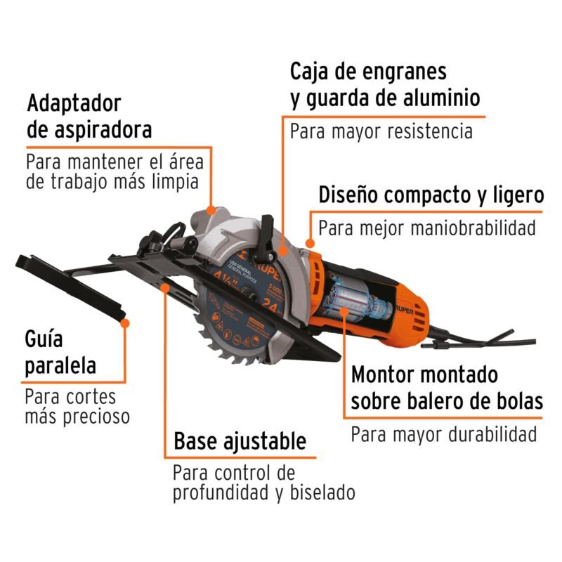 SICI-4-1-2AFC1.jpg Código: 100123 Sierra circular compacta 4-1/2', 750W, TRUPER PRO SICI-4-1-2A
