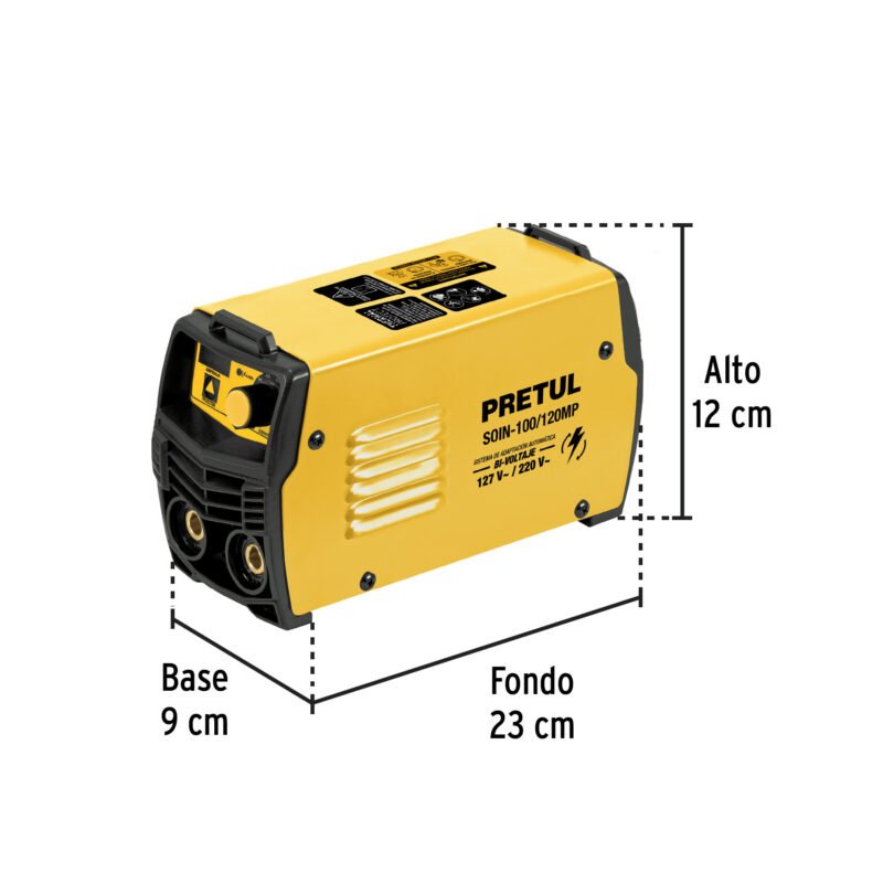 SOIN-100-120MPFC2.jpg Código: 28156 Mini soldadora inversora 130A, Bi-voltaje, 127/220V, PRETUL SOIN-100-120MP