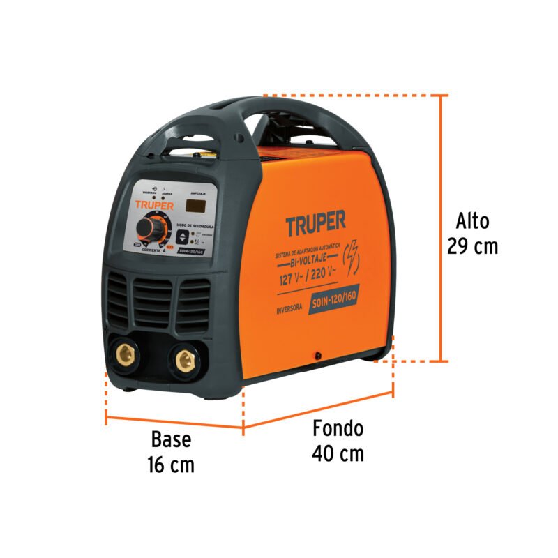 SOIN-120-160FC2.jpg Código: 13695 Soldadora inversora 160A, Bi-voltaje 127/220V, TRUPER SOIN-120-160