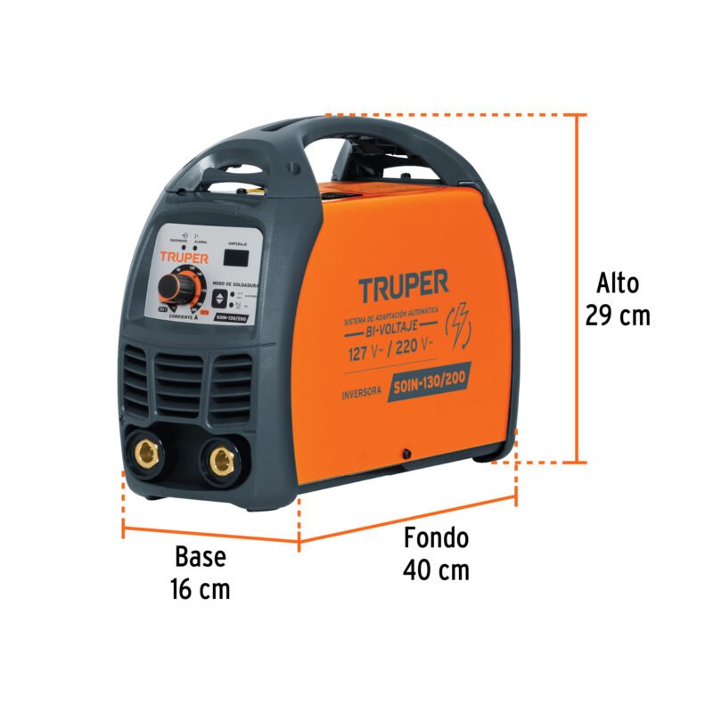 SOIN-130-200FC2.jpg Código: 16053 Soldadora inversora 200A, Bi-voltaje 127/220V, TRUPER SOIN-130-200