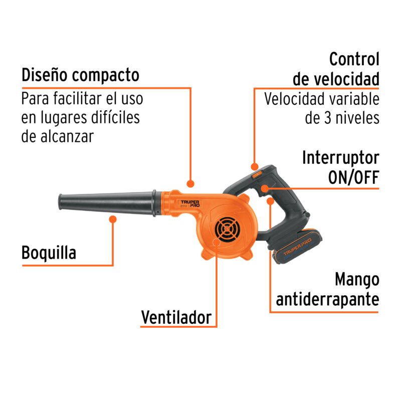 Código: 103265 Sopladora para taller, 20V, 1 batería 2Ah, PRO SOPI-20A