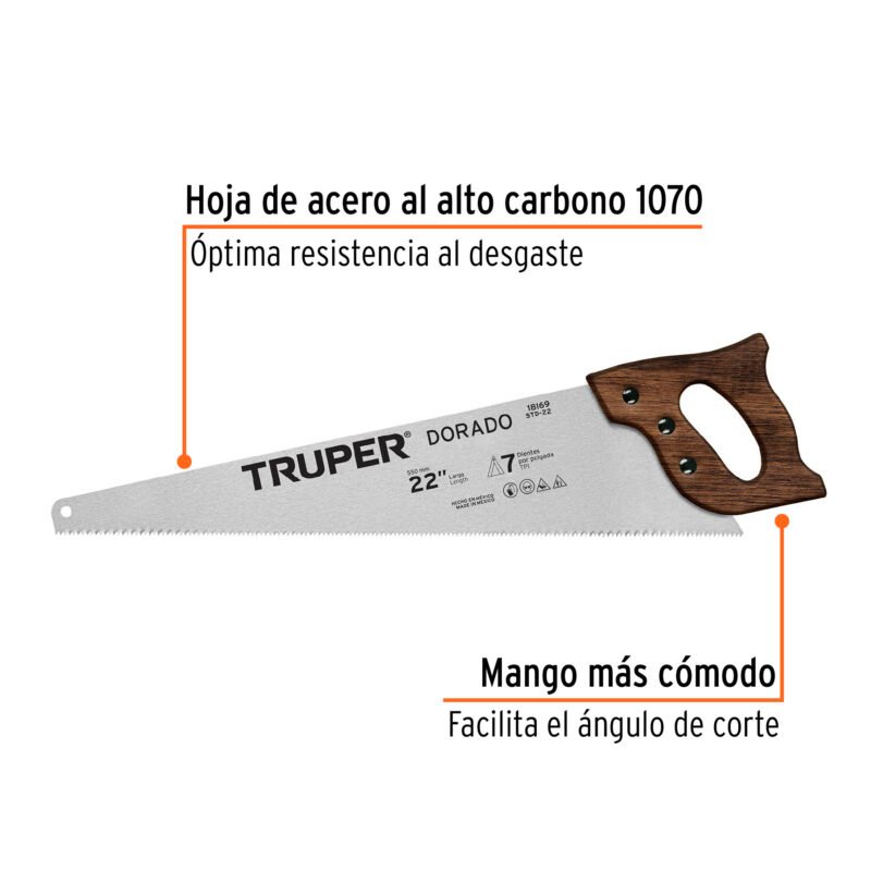 STD-22FC1.jpg Código: 18169 Serrucho 22' Dorado, 7 DPP, Truper STD-22