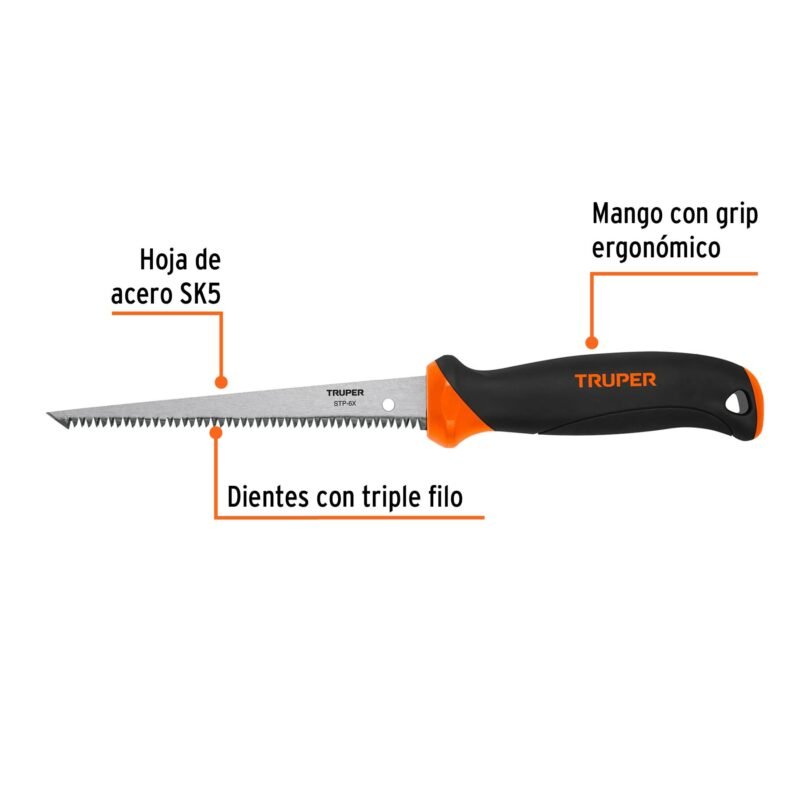 STP-6XFC1.jpg Código: 18174 Serrucho de 6' para plafón y muros de yeso, Truper STP-6X