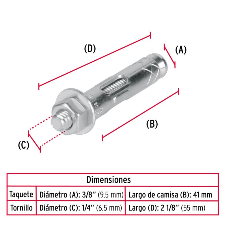 TAE-1-4TFC2.jpg Código: 44360 Bolsa con 4 taquetes expansivos de 1/4' con tornillo, Fiero TAE-1-4T