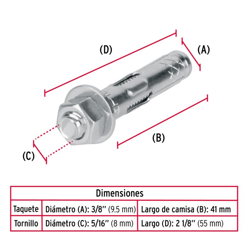 TAE-5-16TFC2.jpg Código: 44361 Bolsa con 4 taquetes expansivos de 5/16' con tornillo, Fiero TAE-5-16T