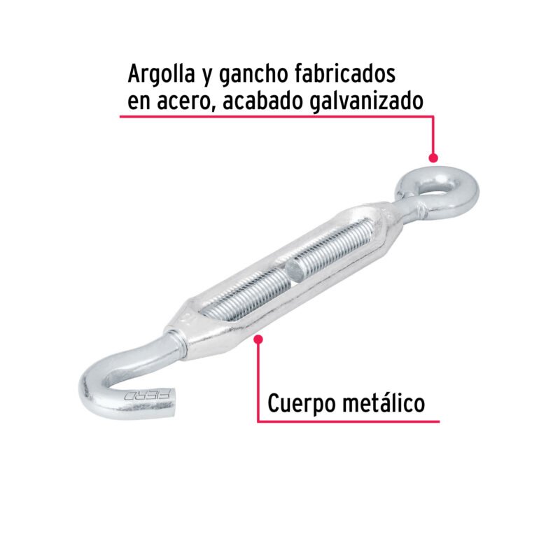 TEN-3-8AFC1.jpg Código: 44056 Tensor zinc 3/8' gancho-argolla, Fiero TEN-3-8A