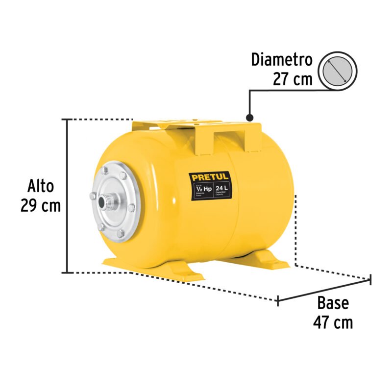 Código: 27039 Tanque hidroneumático horizontal, 24 litros, PRETUL TN-HN-1-2X24P