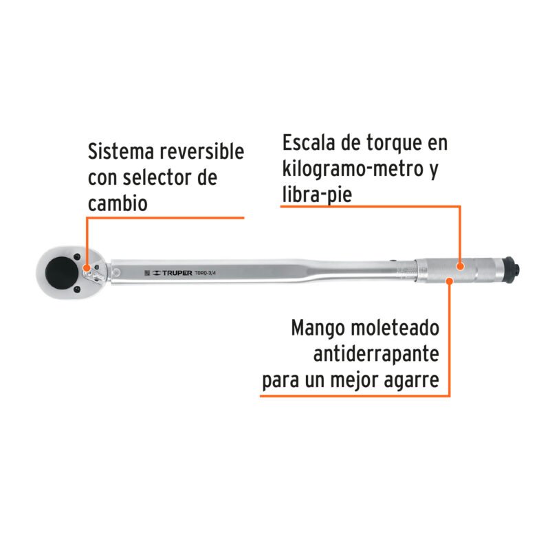 Código: 13547 Torquímetro micrométrico, cuadro 3/4', Truper TORQ-3-4