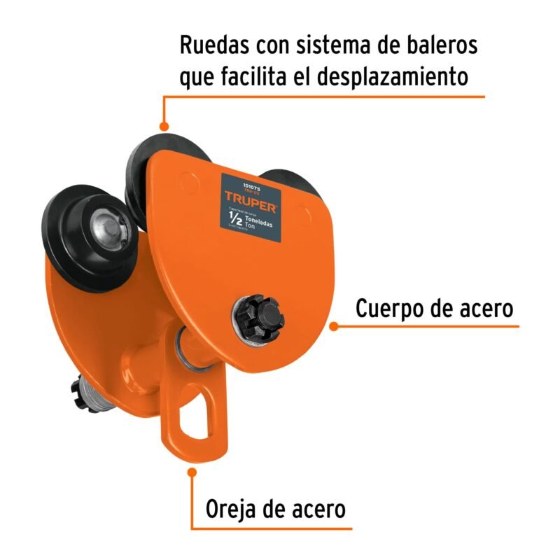 TRO-1-2FC1.jpg Código: 101075 Trole de carga 1/2 ton para vigas IPS e IPR, ajustable TRO-1-2