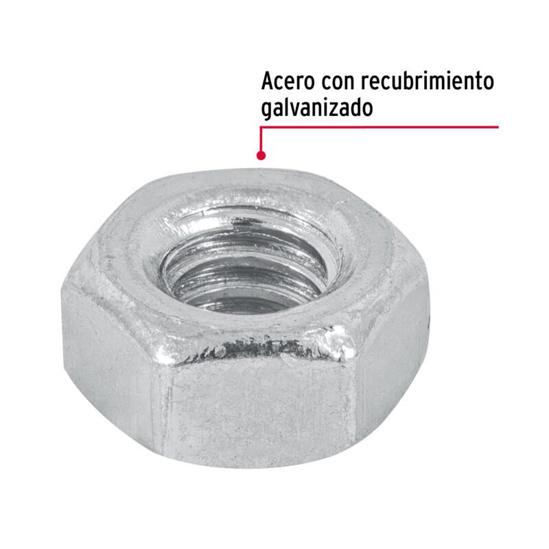 TUE-1-4FC1.jpg Código: 44548 Bolsa con 250 tuercas 1/4' hexagonales de acero galvanizado TUE-1-4