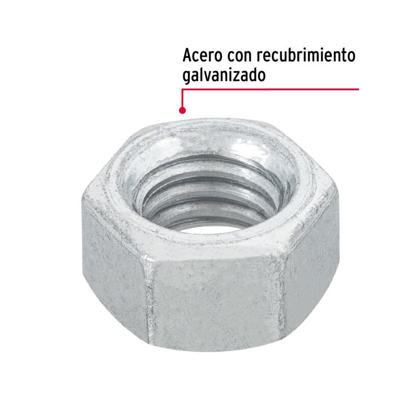 Código: 44550 Bolsa con 100 tuercas 3/8' hexagonales de acero galvanizado TUE-3-8
