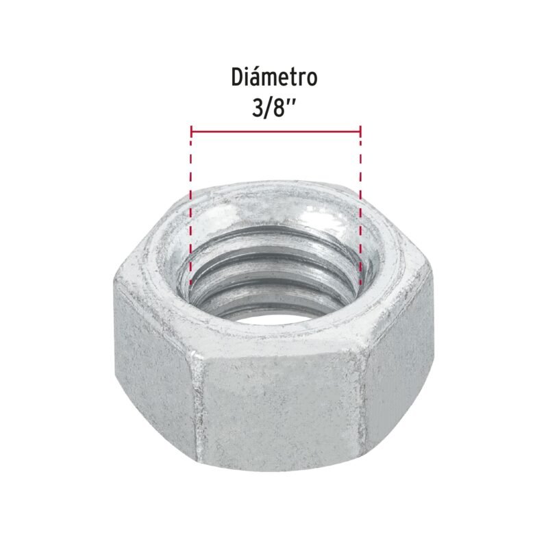 Código: 44550 Bolsa con 100 tuercas 3/8' hexagonales de acero galvanizado TUE-3-8