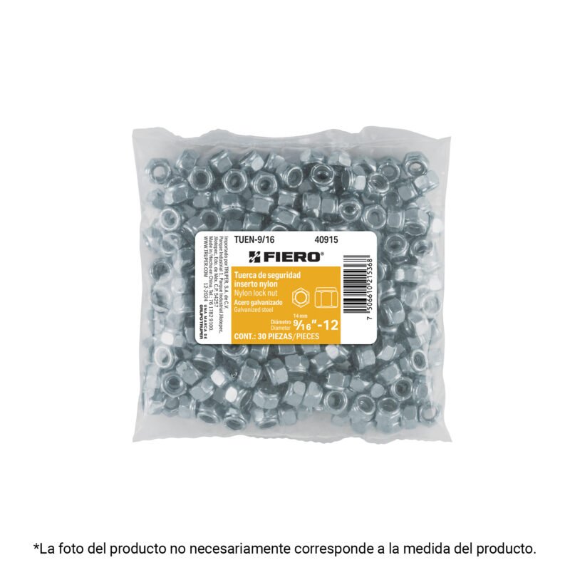 TUEN-7-16.jpg Código: 40913 Bolsa con 60 tuercas de seguridad, 7/16' , FIERO TUEN-7-16