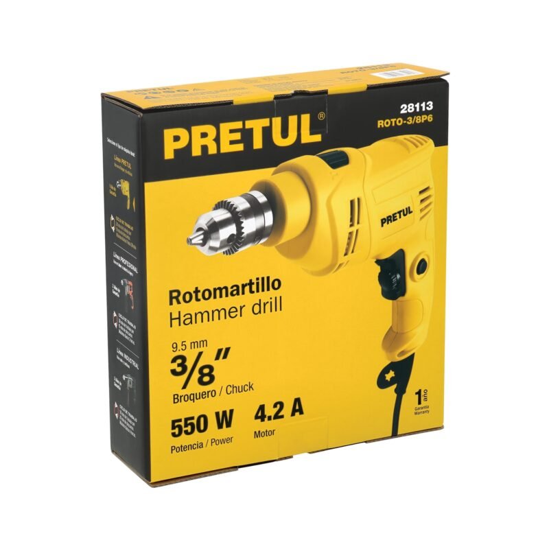 t3 Código: 28113 Rotomartillo 3/8", 550W, PRETUL