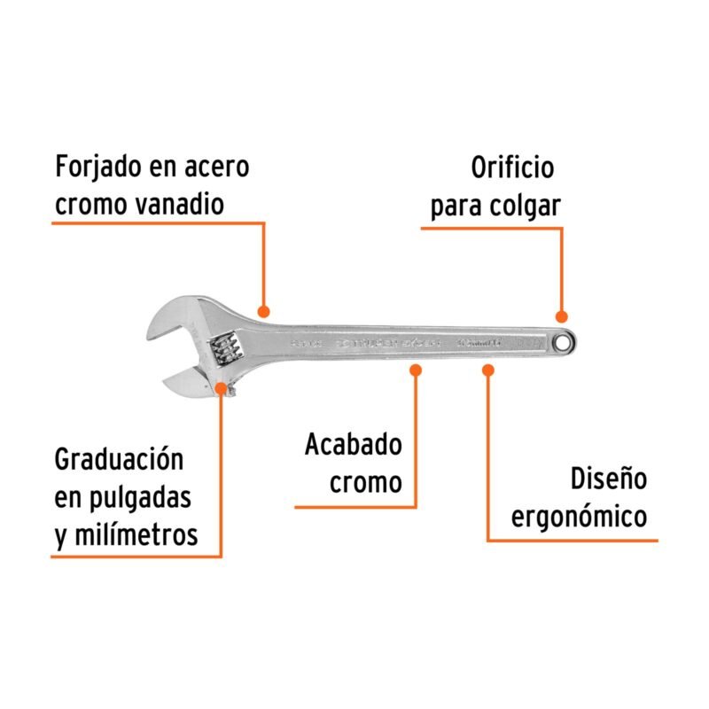 Código: 100049 Llave ajustable (perico) 15' profesional cromada, Expert PET-15C